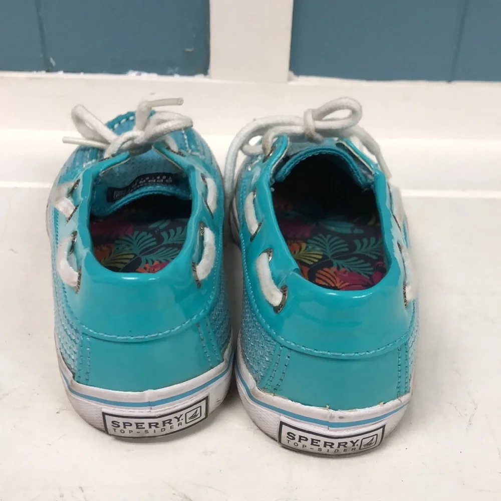 Sperry Top Sider Biscayne 1 Eye Aqua Sparkle Loafer Moccasin boat shoes Girls 11
